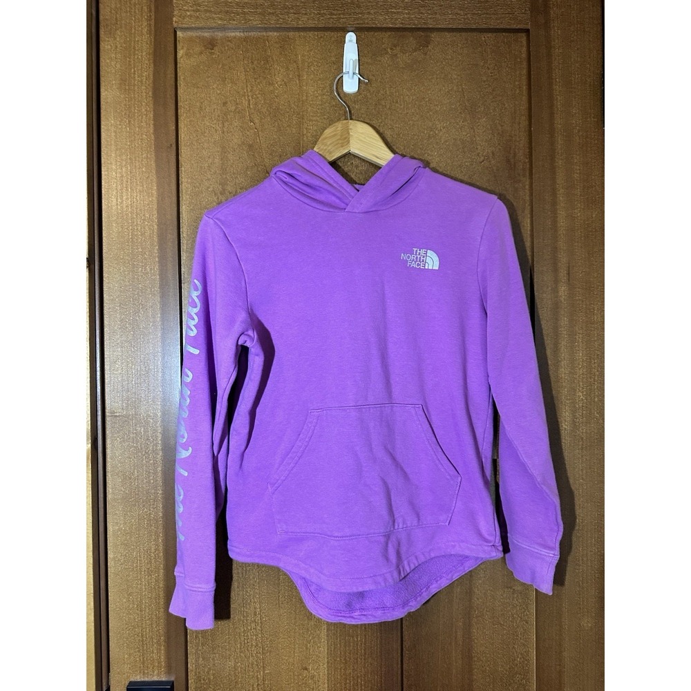 The North Face Girls Large Purple Fleece‎ Hoodie Logo Pullover Sweatshirt